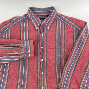 VTG GAP Button Down Heavyweight 100% Cotton Shirt Mens XL Red Striped 90s Dad